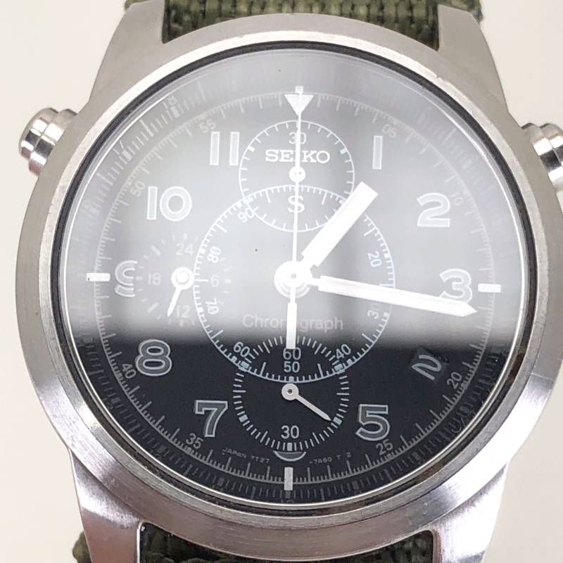 【新品ベルト交換】SEIKO セイコー／SUS 7T27-7A40 ／クォーツ／ステンレス／シルバー・ブラック・カーキ