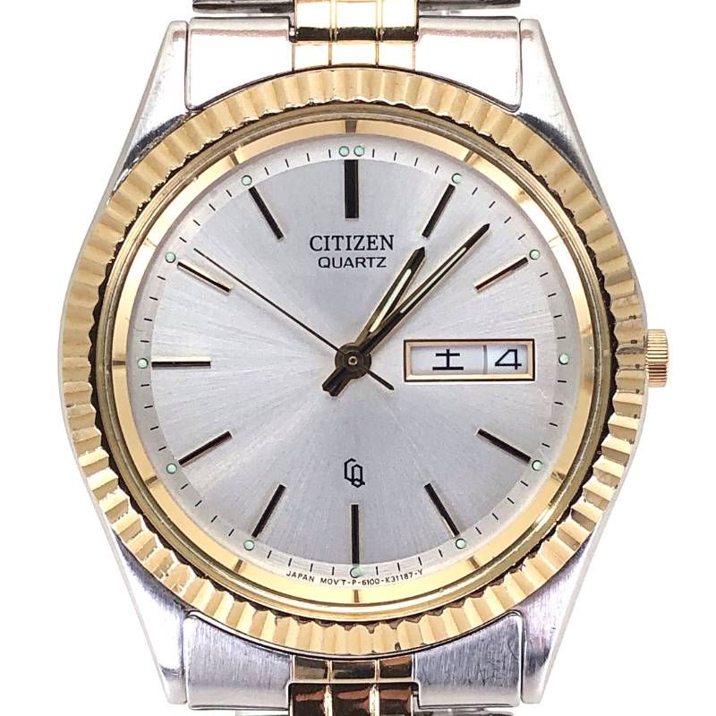 【電池交換済み】CITIZEN シチズン／フルーテッドベゼル 6100-K09311／クォーツ／ステンレス／シルバー・ゴールド