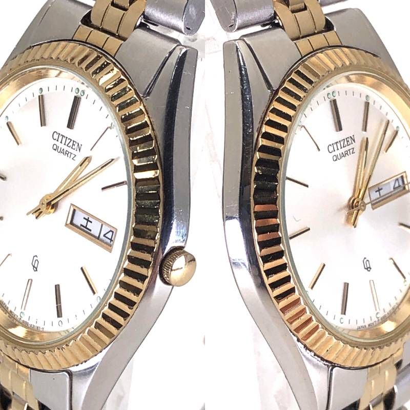 【電池交換済み】CITIZEN シチズン／フルーテッドベゼル 6100-K09311／クォーツ／ステンレス／シルバー・ゴールド