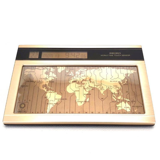 【新品電池使用・箱・取説付き】SEIKO セイコー／ワールドタイム タッチセンサー 置時計 EK401G／単3電池／ゴールド・ブラウン