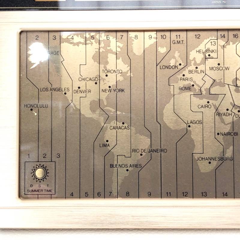 【新品電池使用・箱・取説付き】SEIKO セイコー／ワールドタイム タッチセンサー 置時計 EK401G／単3電池／ゴールド・ブラウン