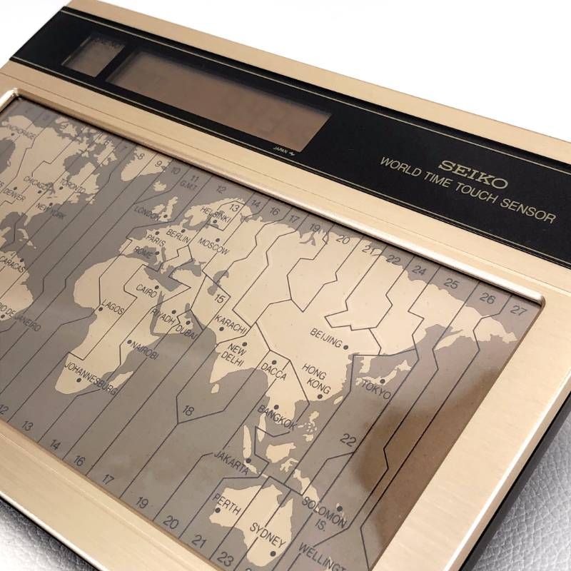【新品電池使用・箱・取説付き】SEIKO セイコー／ワールドタイム タッチセンサー 置時計 EK401G／単3電池／ゴールド・ブラウン