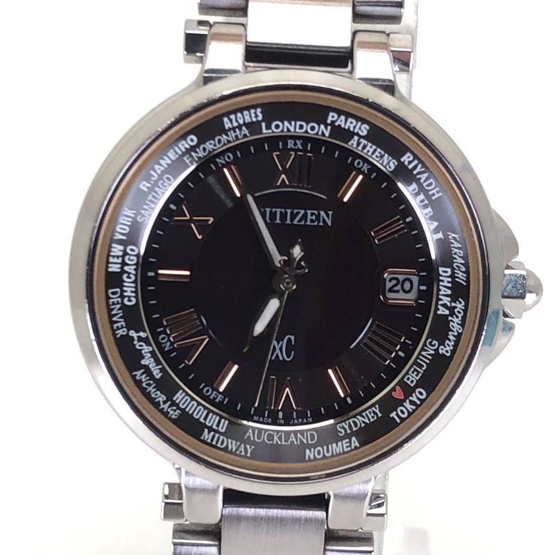 【美品】CITIZEN シチズン／XC クロスシー エコドライブ レディース H240-T018220／ソーラークォーツ／ステンレス／シルバー・ブラック