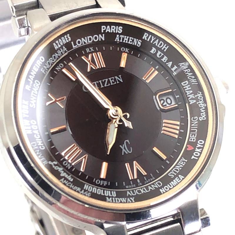 【美品】CITIZEN シチズン／XC クロスシー エコドライブ レディース H240-T018220／ソーラークォーツ／ステンレス／シルバー・ブラック