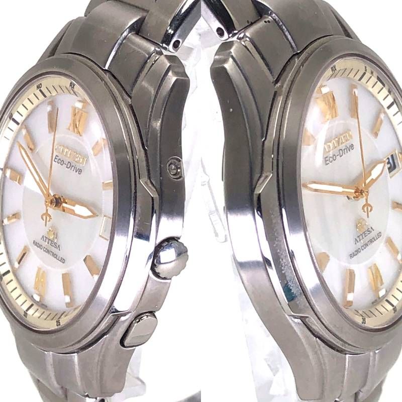 【美品】CITIZEN シチズン／アテッサ エコドライブ H410-T005888／ソーラークォーツ／チタン／シルバー・ホワイト