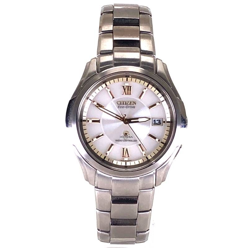 【美品】CITIZEN シチズン／アテッサ エコドライブ H410-T005888／ソーラークォーツ／チタン／シルバー・ホワイト