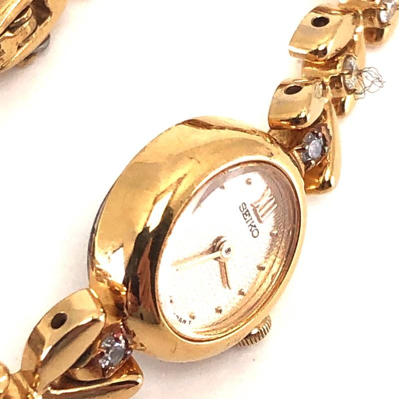 【美品・電池交換済み】SEIKO セイコー／レディース ブレスレット オーバル ウォッチ 1E20-6050／クォーツ／ステンレス／ゴールド