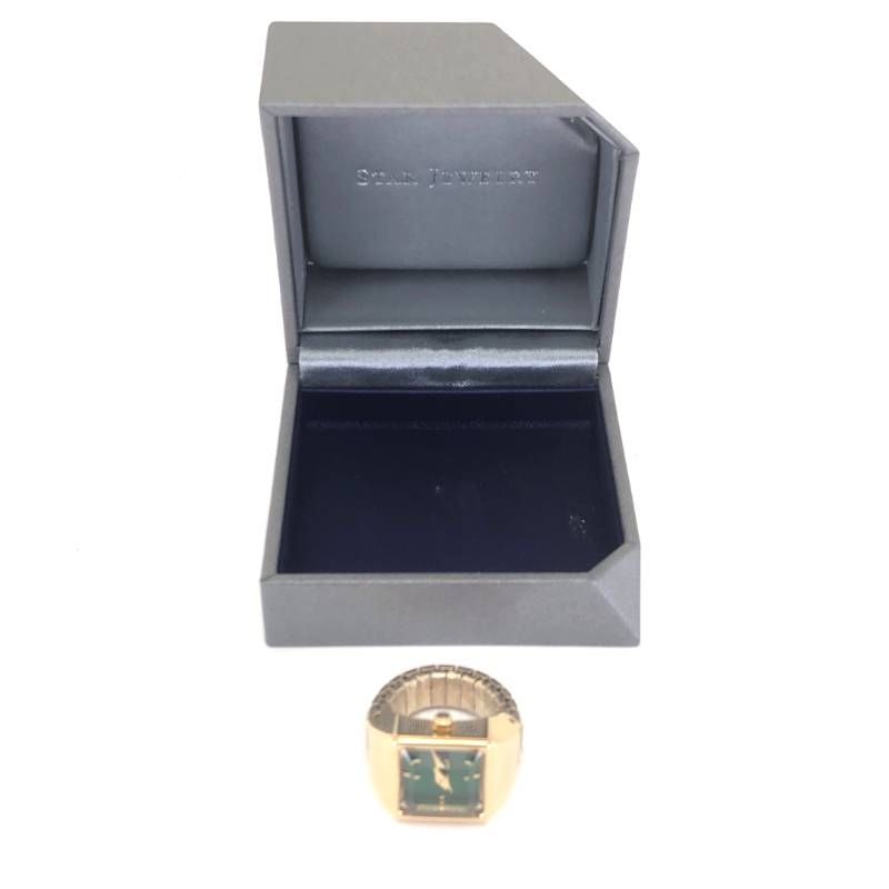 【美品・数量限定】STAR JEWELRY スタージュエリー／TIME FOR PEACE リングウォッチ／12号／自動巻／ステンレス・YGコーティング／グリーン・ゴールド
