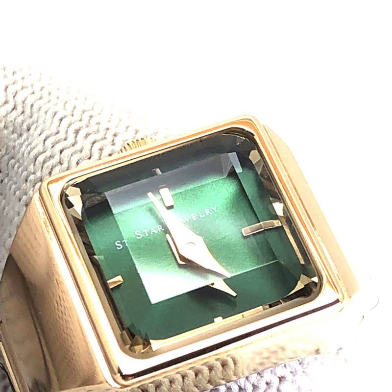 【美品・数量限定】STAR JEWELRY スタージュエリー／TIME FOR PEACE リングウォッチ／12号／自動巻／ステンレス・YGコーティング／グリーン・ゴールド