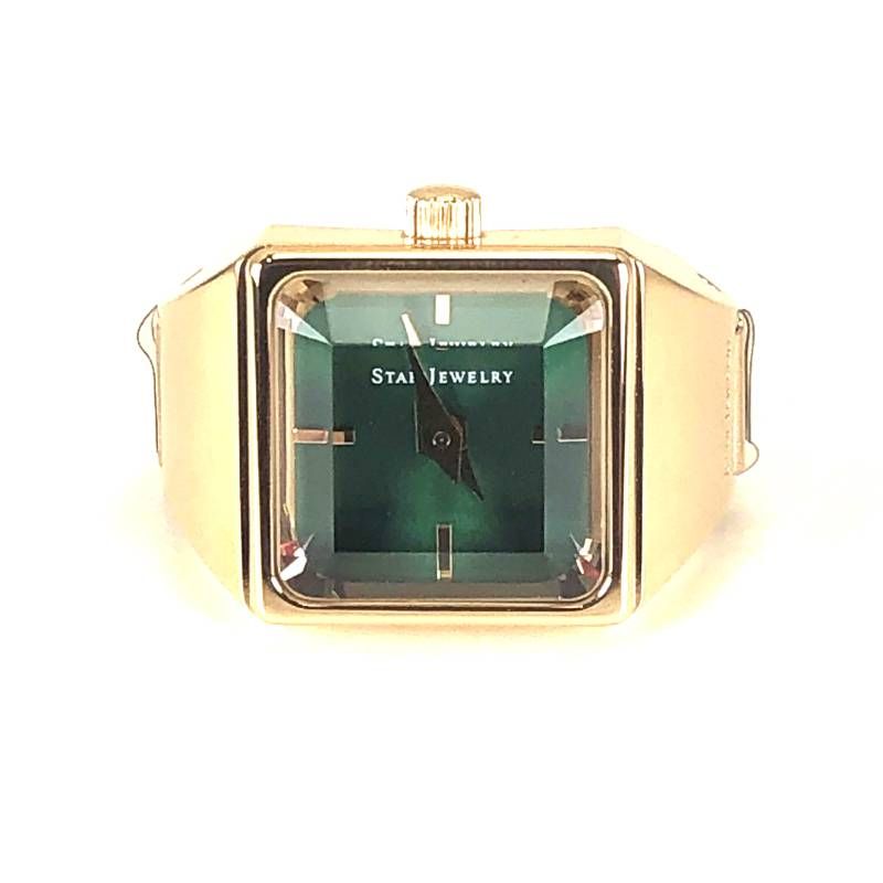 【美品・数量限定】STAR JEWELRY スタージュエリー／TIME FOR PEACE リングウォッチ／12号／自動巻／ステンレス・YGコーティング／グリーン・ゴールド