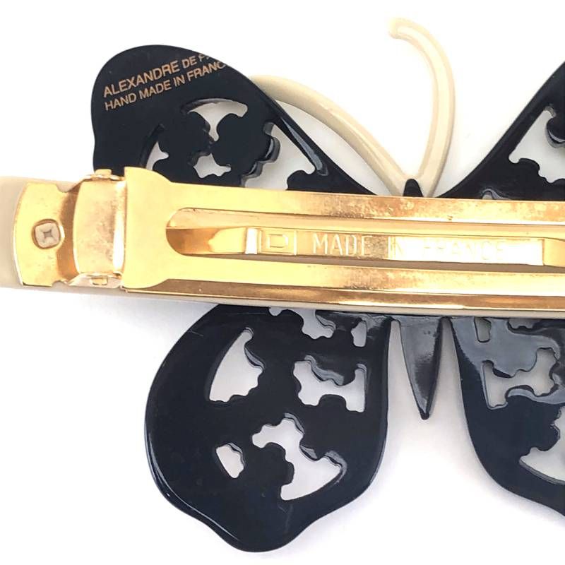 【美品】ALEXANDRE DE PARIS アレクサンドルドゥパリ／バタフライ パピヨン 蝶／アセテート／ホワイト・ブラック