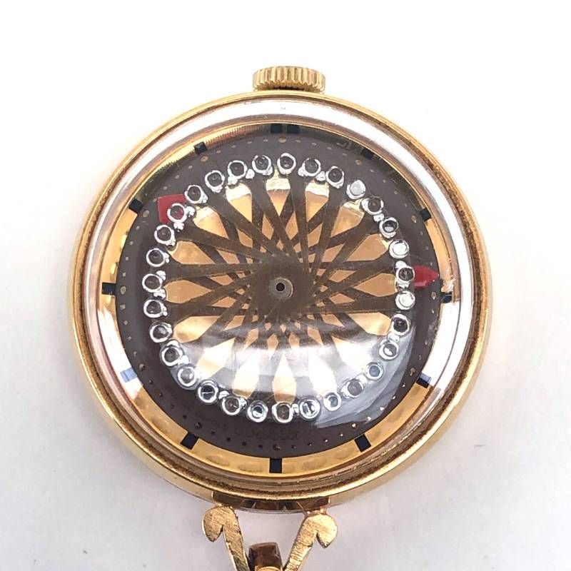 【希少・美品・稼働品】Ernest Borel アーネストボレル／万華鏡 カクテルウォッチ ネックレスウォッチ／金張り・裏スケルトン／手巻き／GP／ゴールド・ブラック