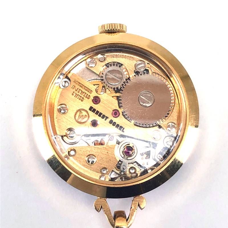 【希少・美品・稼働品】Ernest Borel アーネストボレル／万華鏡 カクテルウォッチ ネックレスウォッチ／金張り・裏スケルトン／手巻き／GP／ゴールド・ブラック