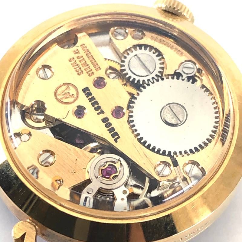 【希少・美品・稼働品】Ernest Borel アーネストボレル／万華鏡 カクテルウォッチ ネックレスウォッチ／金張り・裏スケルトン／手巻き／GP／ゴールド・ブラック
