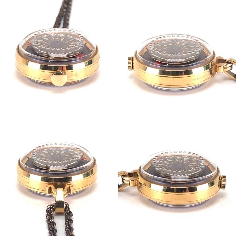 【希少・美品・稼働品】Ernest Borel アーネストボレル／万華鏡 カクテルウォッチ ネックレスウォッチ／金張り・裏スケルトン／手巻き／GP／ゴールド・ブラック