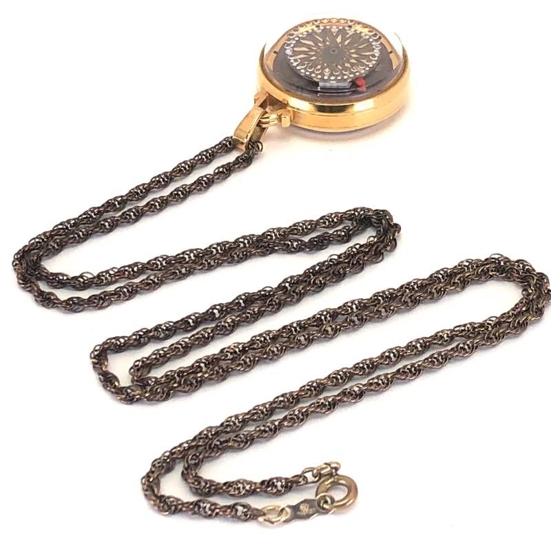 【希少・美品・稼働品】Ernest Borel アーネストボレル／万華鏡 カクテルウォッチ ネックレスウォッチ／金張り・裏スケルトン／手巻き／GP／ゴールド・ブラック