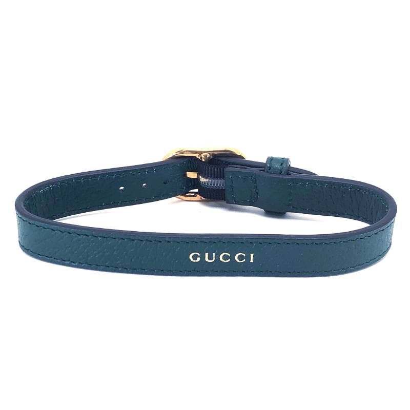 【美品】GUCCI グッチ／バンブー ハンドル用 レザーベルト／レザー／グリーン・ゴールド