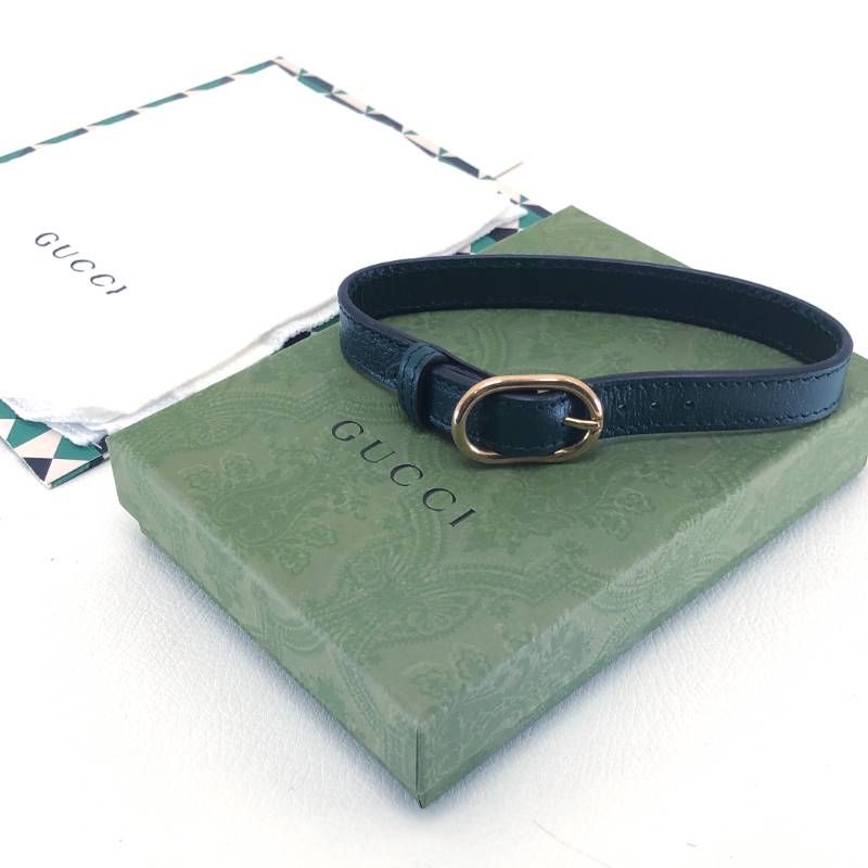【美品】GUCCI グッチ／バンブー ハンドル用 レザーベルト・クリーニング用クロス／レザー・レーヨン／グリーン・ゴールド／ホワイト