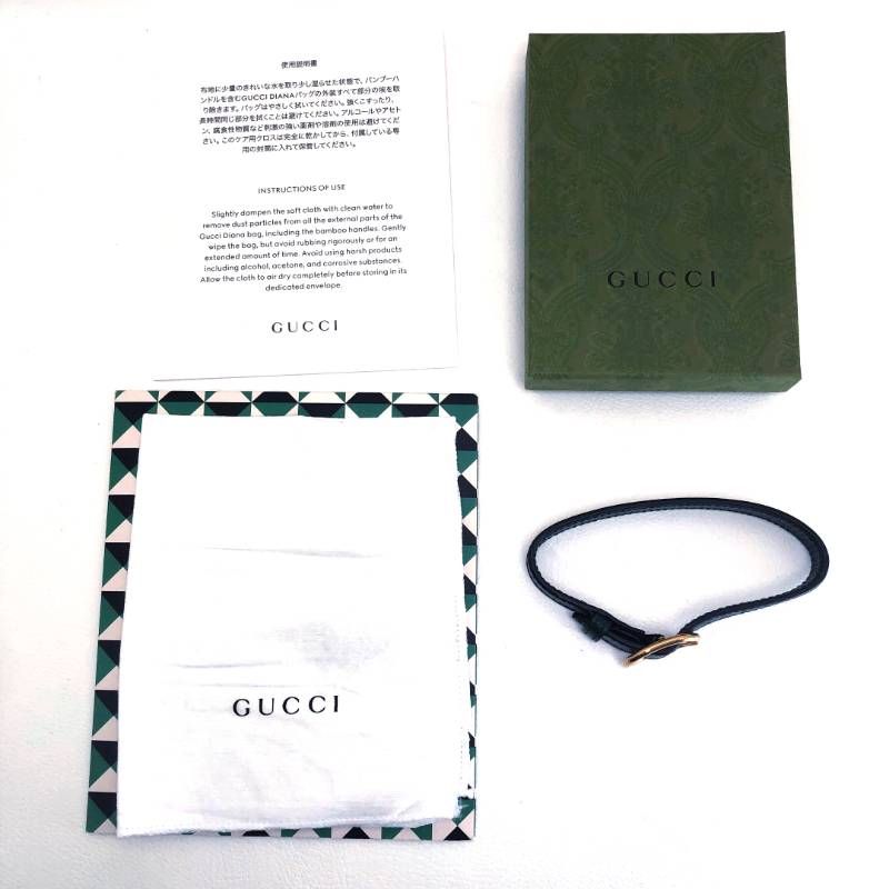 【美品】GUCCI グッチ／バンブー ハンドル用 レザーベルト・クリーニング用クロス／レザー・レーヨン／グリーン・ゴールド／ホワイト
