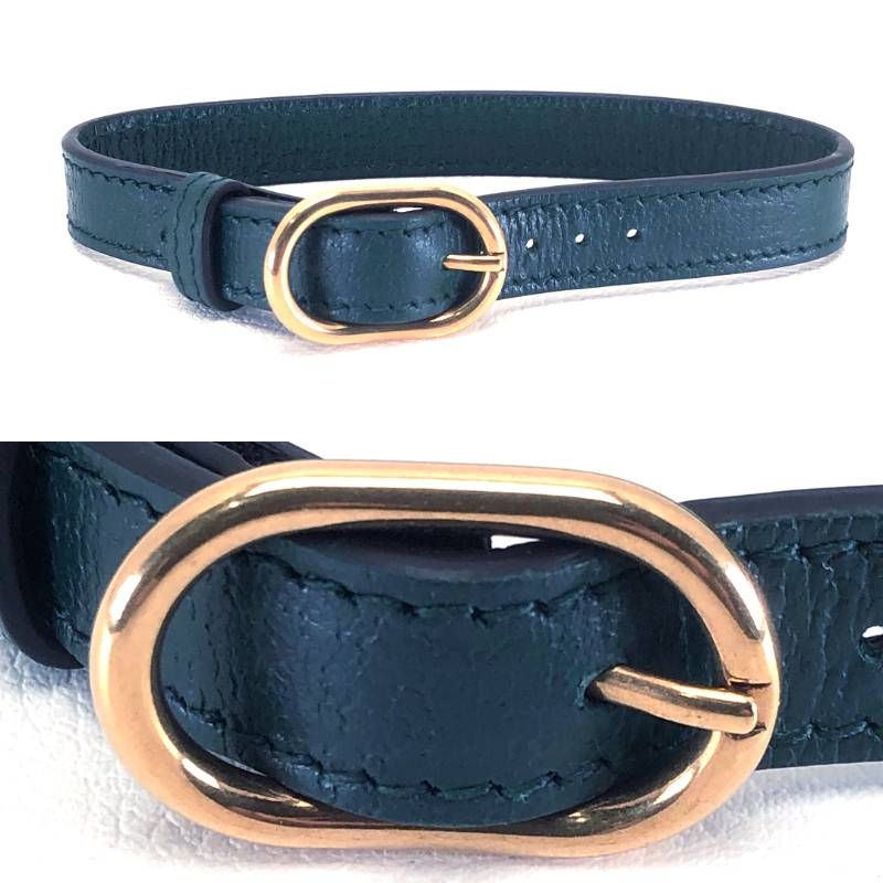 【美品】GUCCI グッチ／バンブー ハンドル用 レザーベルト・クリーニング用クロス／レザー・レーヨン／グリーン・ゴールド／ホワイト