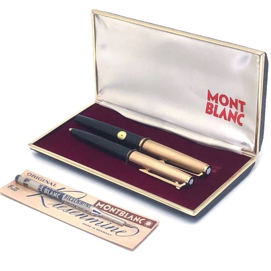 【1970年代 ヴィンテージ・美品・ハードケース付き】MONTBLANC モンブラン／万年筆 124（ペン先K750）・ボールペン 184（青）・替芯（黒）セット／ブラック・ゴールド