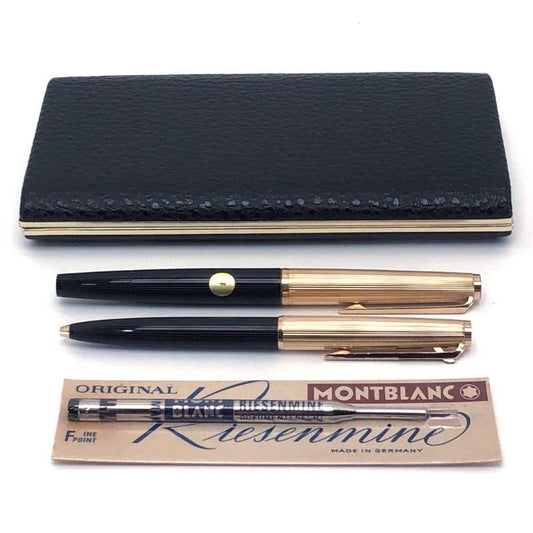 【1970年代 ヴィンテージ・美品・ハードケース付き】MONTBLANC モンブラン／万年筆 124（ペン先K750）・ボールペン 184（青）・替芯（黒）セット／ブラック・ゴールド