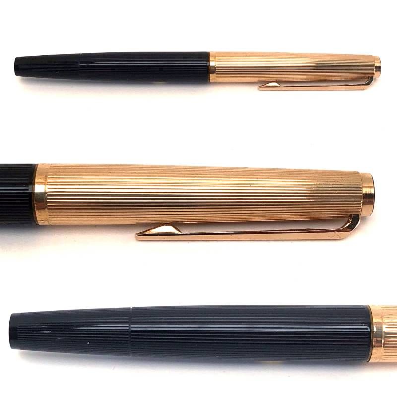 【1970年代 ヴィンテージ・美品・ハードケース付き】MONTBLANC モンブラン／万年筆 124（ペン先K750）・ボールペン 184（青）・替芯（黒）セット／ブラック・ゴールド
