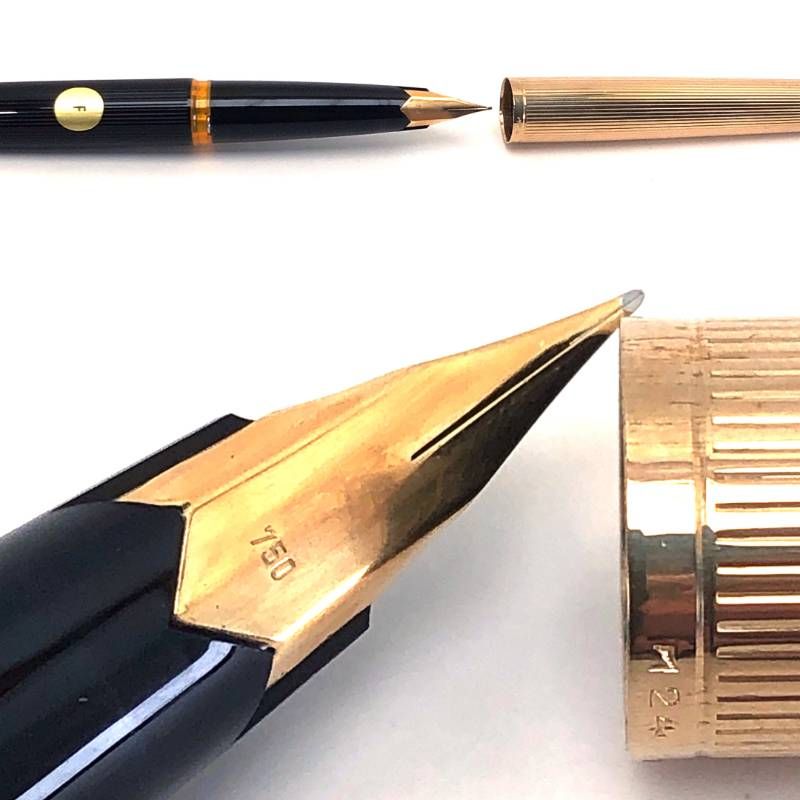 【1970年代 ヴィンテージ・美品・ハードケース付き】MONTBLANC モンブラン／万年筆 124（ペン先K750）・ボールペン 184（青）・替芯（黒）セット／ブラック・ゴールド
