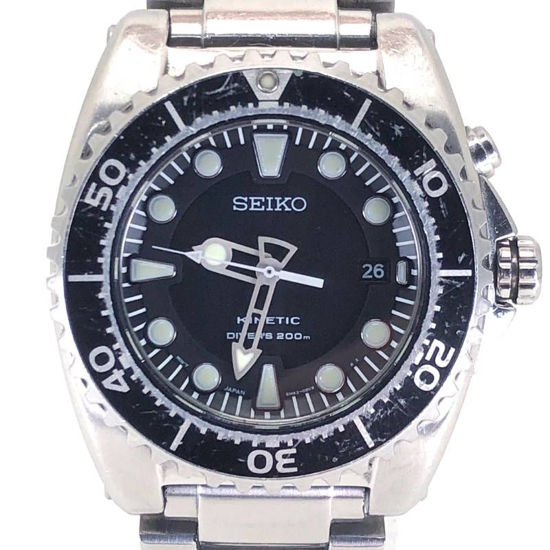 【美品】SEIKO セイコー／キネティック スキューバ200 5M62-0BL0／オートクォーツ／ステンレス／シルバー・ブラック