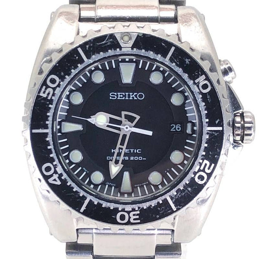 【美品】SEIKO セイコー／キネティック スキューバ200 5M62-0BL0／オートクォーツ／ステンレス／シルバー・ブラック