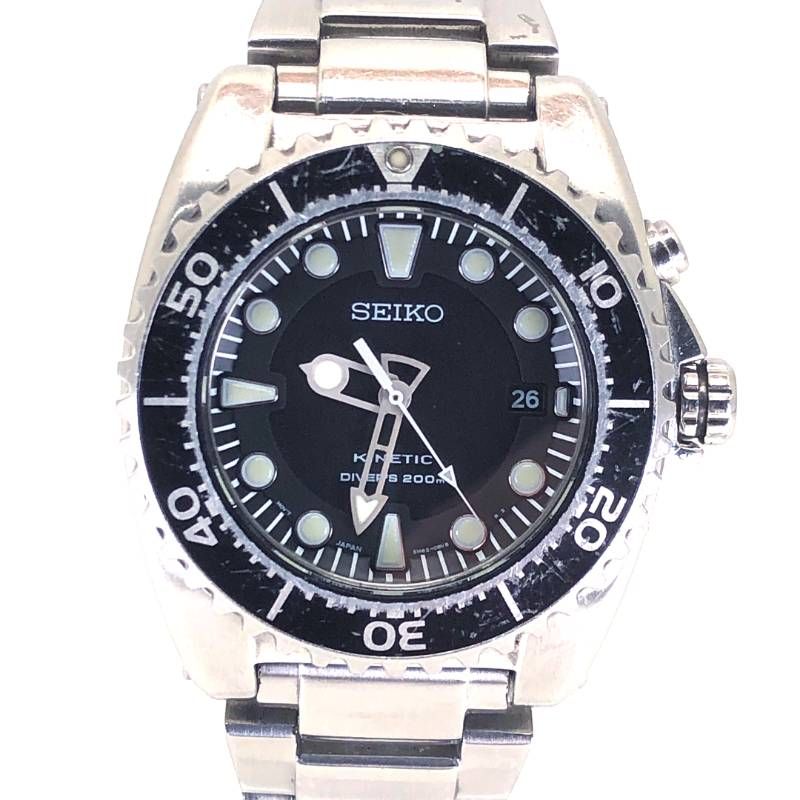【美品】SEIKO セイコー／キネティック スキューバ200 5M62-0BL0／オートクォーツ／ステンレス／シルバー・ブラック
