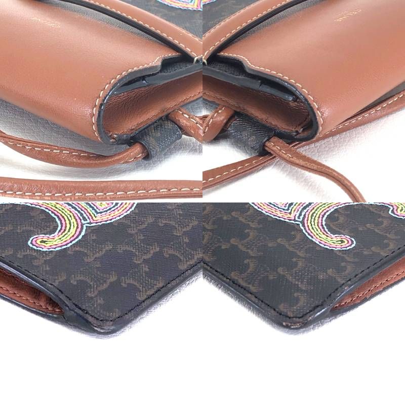 【美品】CELINE セリーヌ／マカダム トリンオフ モバイルポーチ 10G332EGN／レザー／ブラウン・マルチカラー