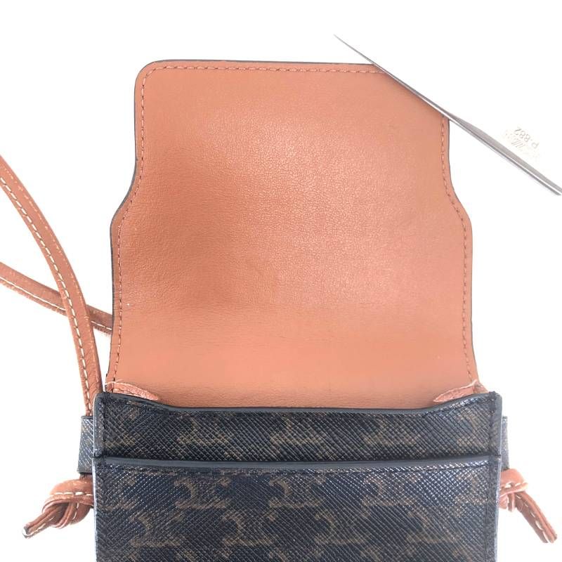 【美品】CELINE セリーヌ／マカダム トリンオフ モバイルポーチ 10G332EGN／レザー／ブラウン・マルチカラー