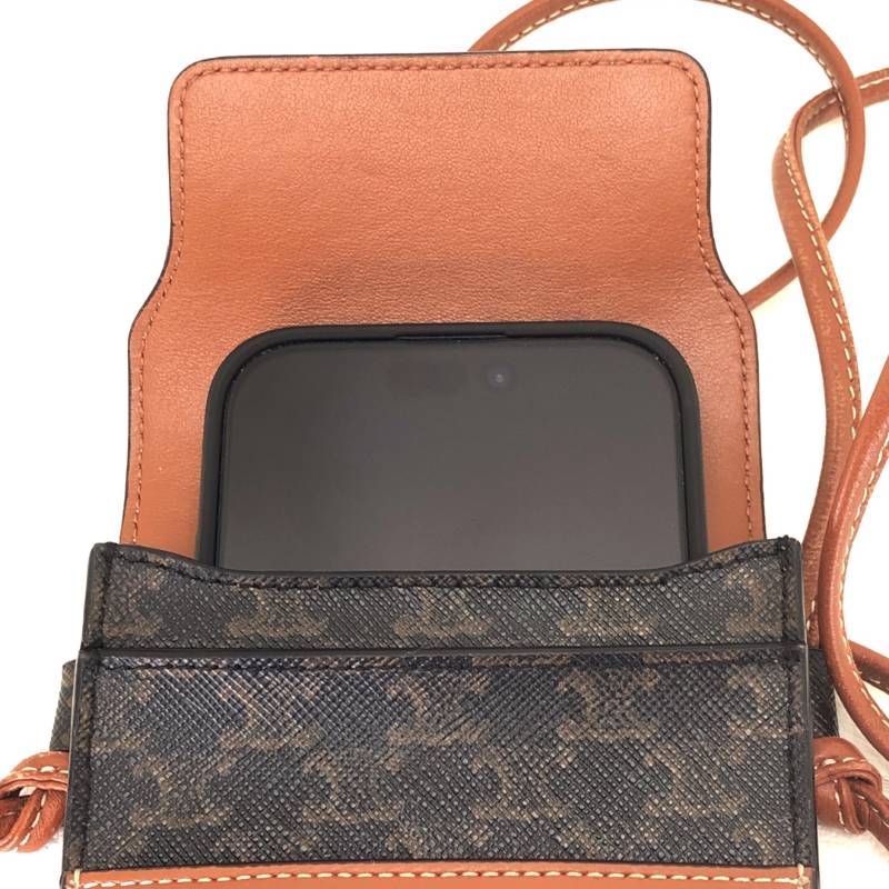【美品】CELINE セリーヌ／マカダム トリンオフ モバイルポーチ 10G332EGN／レザー／ブラウン・マルチカラー