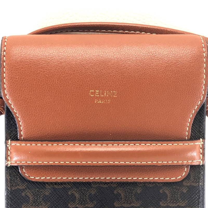 【美品】CELINE セリーヌ／マカダム トリンオフ モバイルポーチ 10G332EGN／レザー／ブラウン・マルチカラー