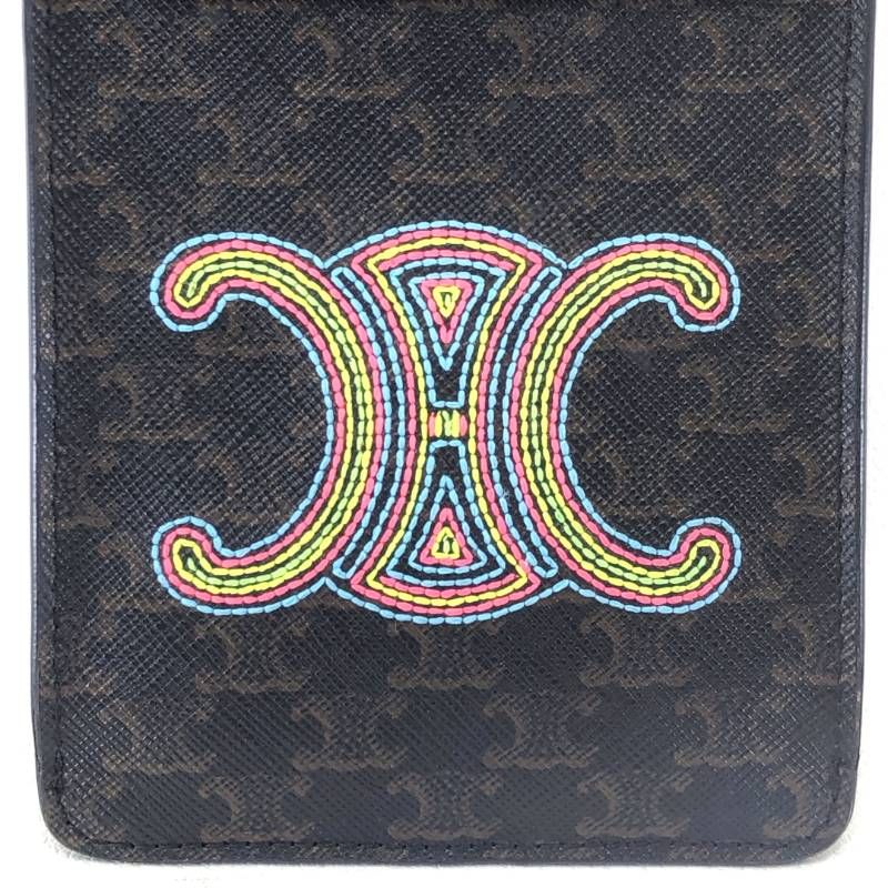 【美品】CELINE セリーヌ／マカダム トリンオフ モバイルポーチ 10G332EGN／レザー／ブラウン・マルチカラー