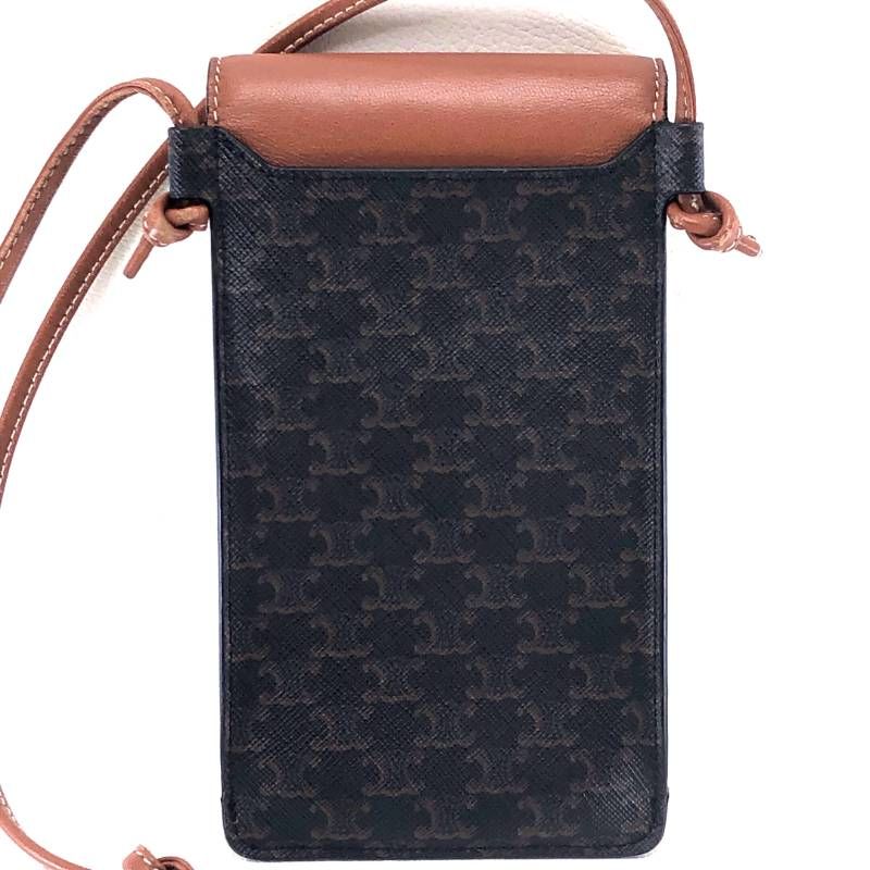 【美品】CELINE セリーヌ／マカダム トリンオフ モバイルポーチ 10G332EGN／レザー／ブラウン・マルチカラー