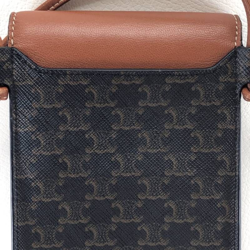 【美品】CELINE セリーヌ／マカダム トリンオフ モバイルポーチ 10G332EGN／レザー／ブラウン・マルチカラー