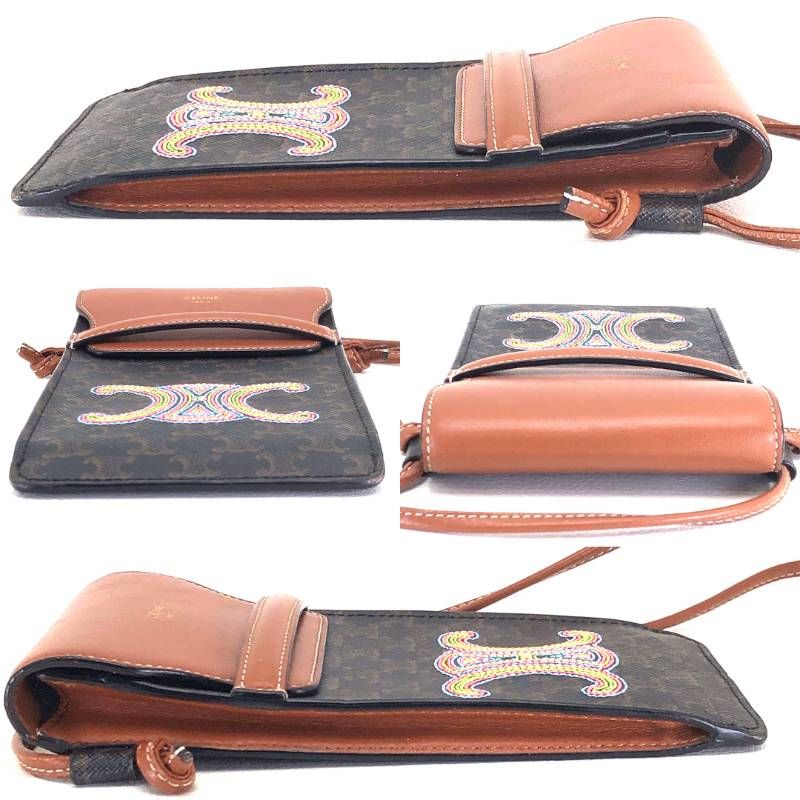 【美品】CELINE セリーヌ／マカダム トリンオフ モバイルポーチ 10G332EGN／レザー／ブラウン・マルチカラー