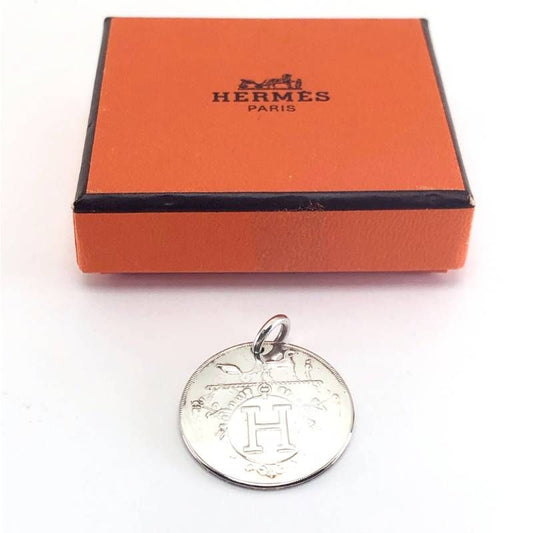 【希少・美品・箱付き】HERMES エルメス／ペンダントトップのみ エクスリブリス MM／直径2.5cm／SV925／シルバー