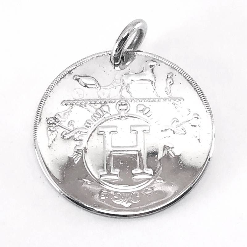 【希少・美品・箱付き】HERMES エルメス／ペンダントトップのみ エクスリブリス MM／直径2.5cm／SV925／シルバー