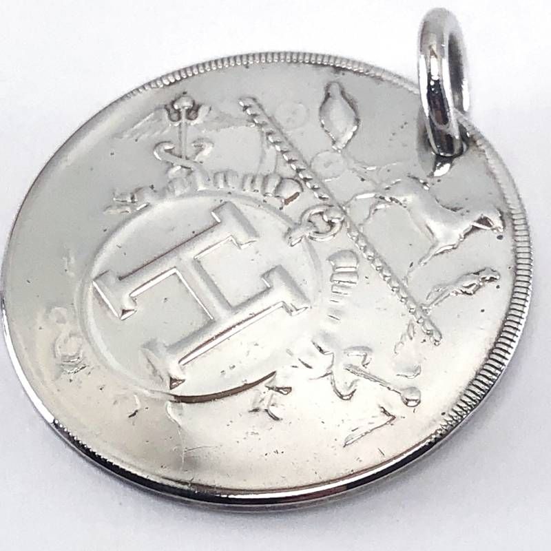 【希少・美品・箱付き】HERMES エルメス／ペンダントトップのみ エクスリブリス MM／直径2.5cm／SV925／シルバー
