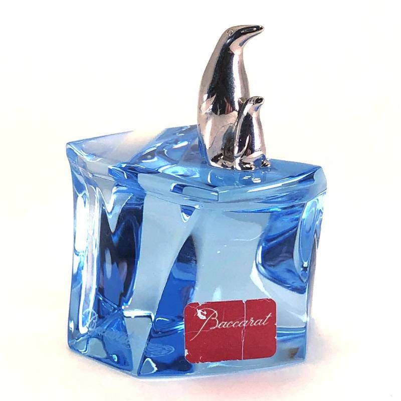 【希少・美品】Baccarat バカラ／青い流氷（アイスバーグ）とペンギン フィギュリン／クリスタルグラス・クロム仕上げ／ブルー・シルバー／BC670