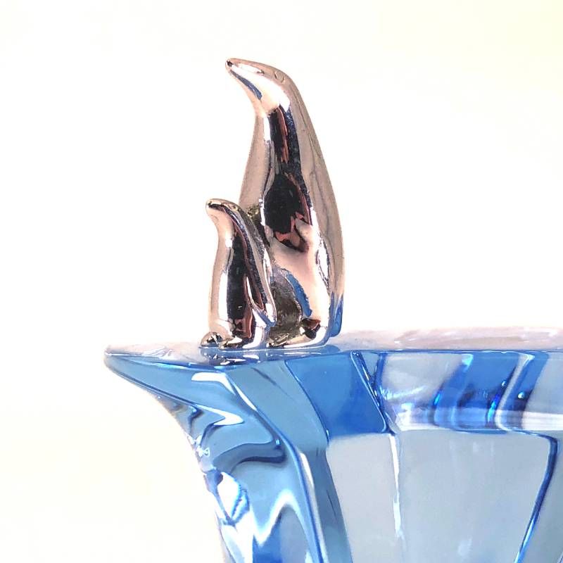 【希少・美品】Baccarat バカラ／青い流氷（アイスバーグ）とペンギン フィギュリン／クリスタルグラス・クロム仕上げ／ブルー・シルバー／BC670