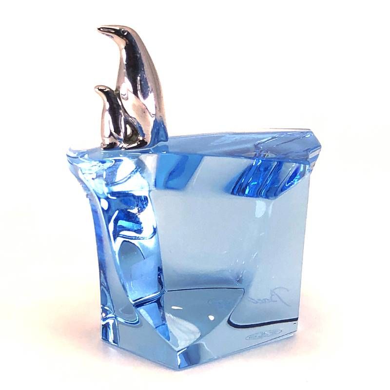 【希少・美品】Baccarat バカラ／青い流氷（アイスバーグ）とペンギン フィギュリン／クリスタルグラス・クロム仕上げ／ブルー・シルバー／BC670