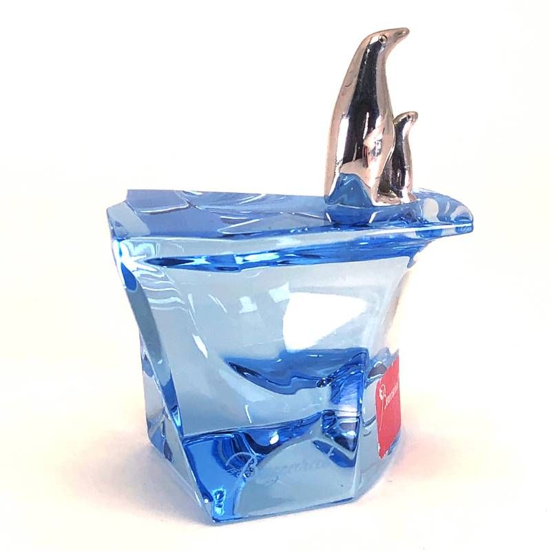 【希少・美品】Baccarat バカラ／青い流氷（アイスバーグ）とペンギン フィギュリン／クリスタルグラス・クロム仕上げ／ブルー・シルバー／BC670