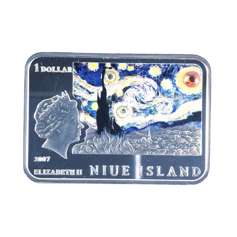 【希少・美品・ケース付き】2007年／ニウエ島 世界画家2 ゴッホ Vincent van Gogh 1ドル銀貨 記念銀貨／Ag925／シルバー・マルチカラー