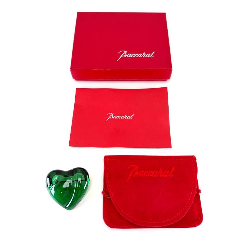 【美品・箱・保管袋つき】Baccarat バカラ／ハート モチーフ ブローチ／クリスタルグラス／グリーン／BC671
