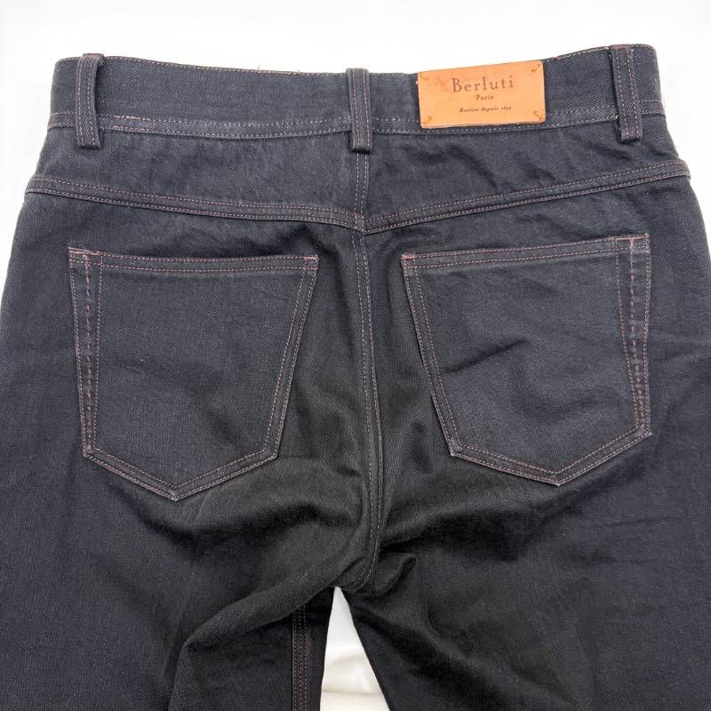 【美品】Berluti ベルルッティ／ストレート デニム パンツ／48／綿／ブラック