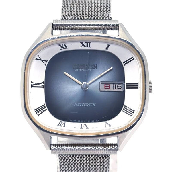 【ヴィンテージ】CITIZEN シチズン／ADOREX アドレックス 4-380151 E／自動巻き／ステンレス／シルバー・ネイビー